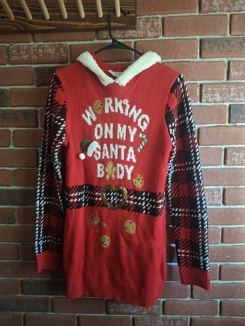 No Boundaries Red Plaid Holiday Crewneck Sweater Dress